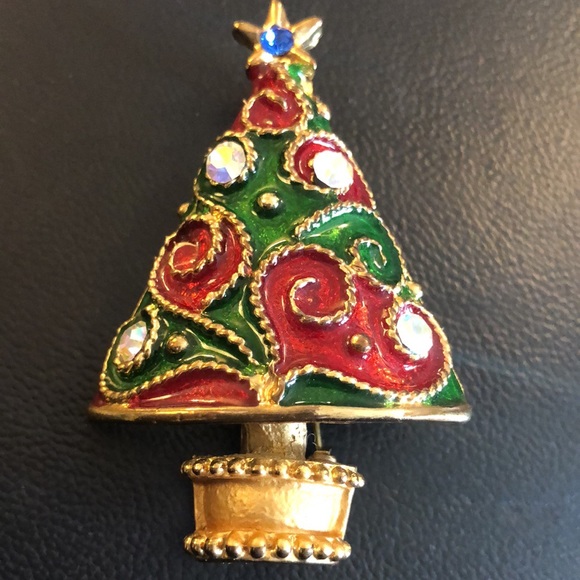 Holiday Jewelry lot of 3 pcs. Gold Toned. Enamel Rhinestones Rose Tree Earrings - Picture 5 of 6